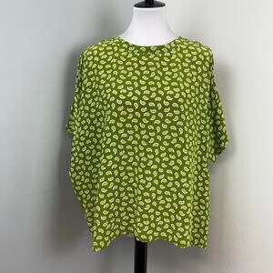 Attic and Barn Green Paisley Silk Oversized Dolmen Sleeve Blouse Size 48 Large
